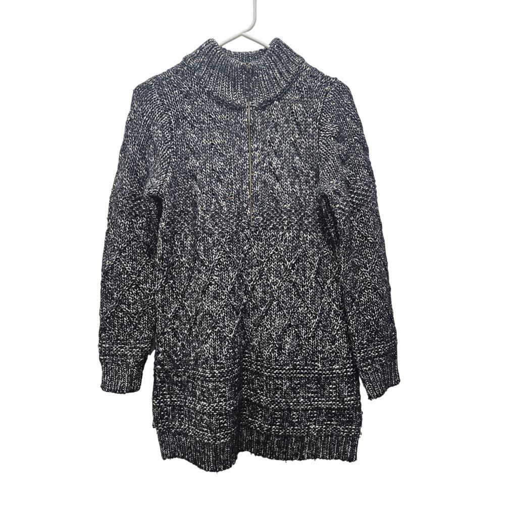 Soft Surroundings Marled 1/2 Zip Funnel Neck Sweater Tunic Lagenlook 3X Gray
